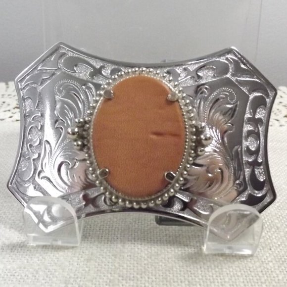 Southwestern Belt Buckle w/ Leather Insert (#2) - Picture 1 of 9